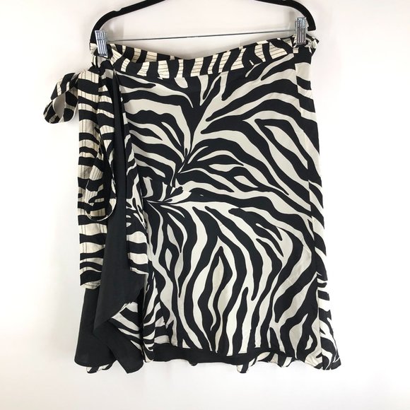Pari Passu Womens Silk Wrap Skirt Zebra Stripe Tie Waist Black White Size 3 - Picture 1 of 4